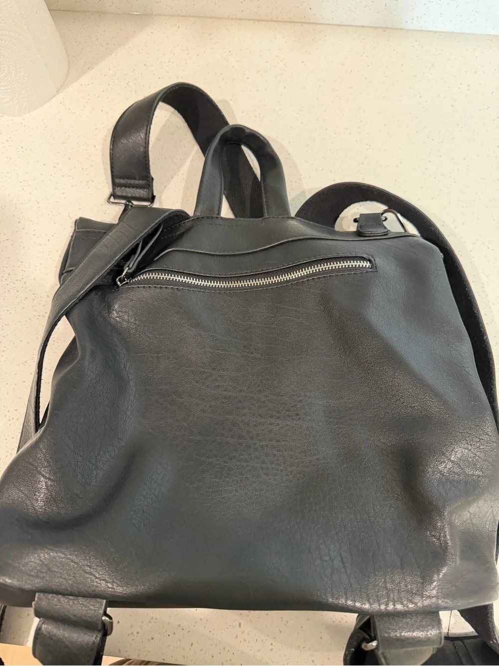 Urban Expressions Black Faux Leather Fold-Over Backpack